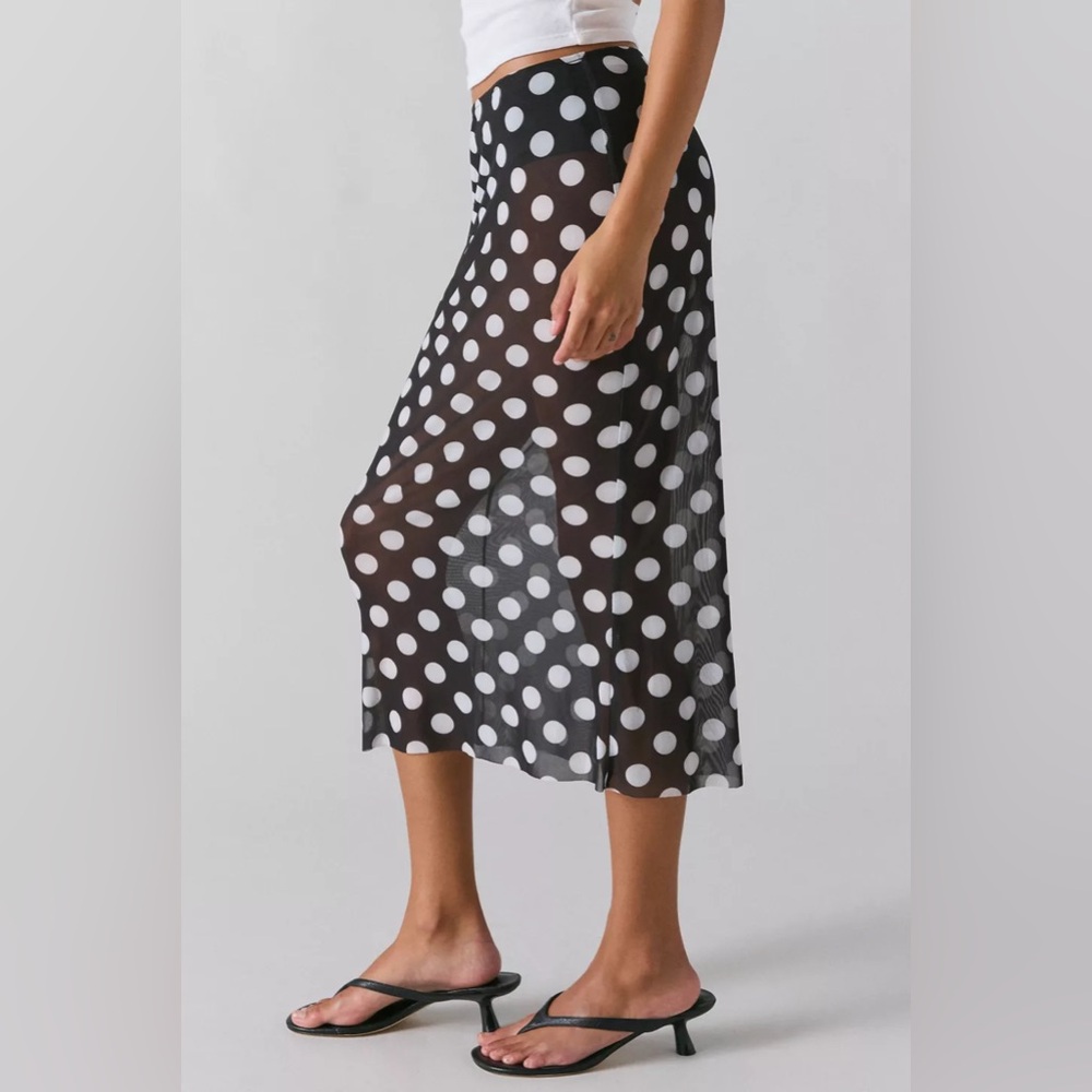 UO Dottie Sheer Mesh Polka Dot Midi Skirt